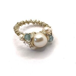 Ring Wire Wrapped Pearls and Beads Size 6